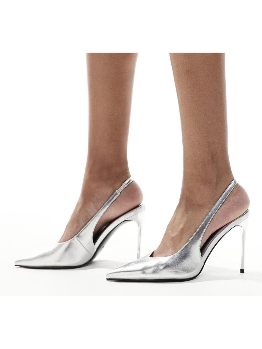 New ASOS Panther Silver Pointed Slingback High Heeled Pumps US Size 6